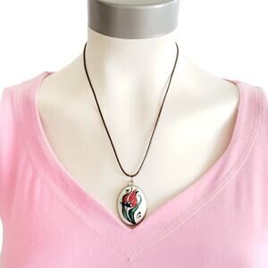 3 SET artisan hand painted handmade floral flower pendant necklace earrings ring